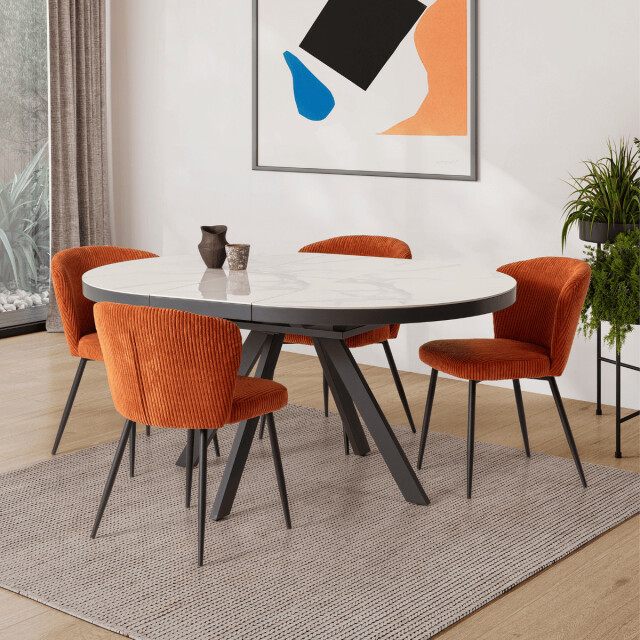 CaliCosy Set van 4 stoelen in geribbelde fluwelen stof met zwarte metalen poten l47 cm - 3078751 large