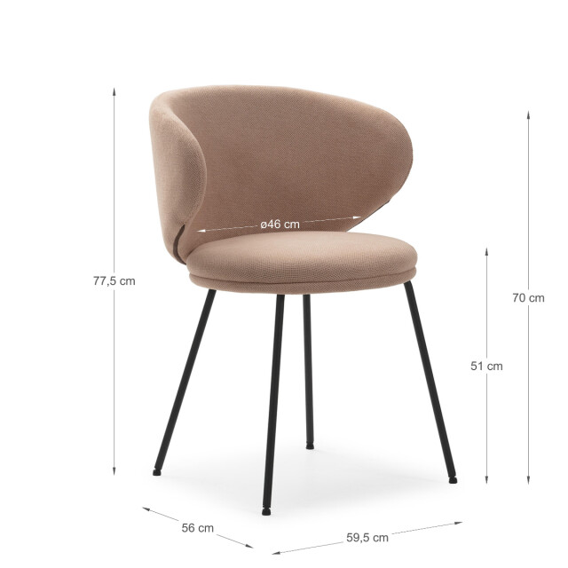 CaliCosy Set van 2 stoelen in stof met zwarte metalen poten l60 cm rush 3078759 large