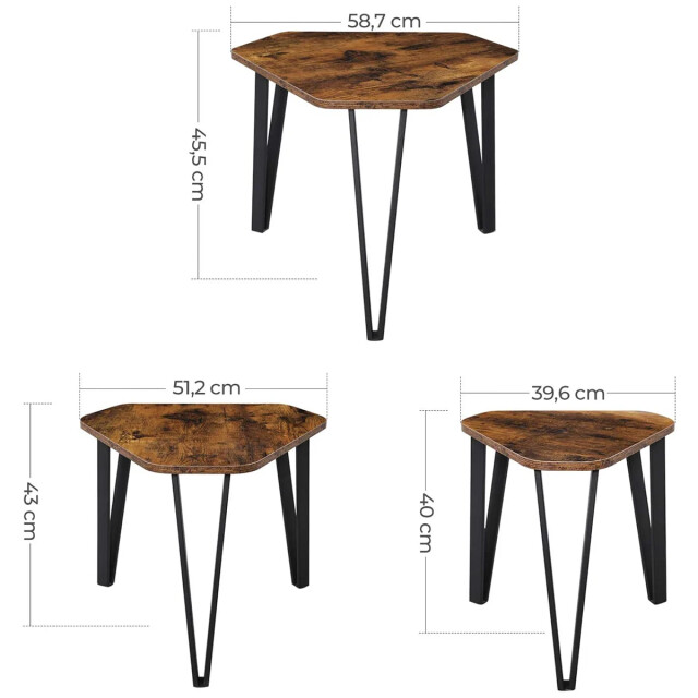 CaliCosy Set van 3 nesttafels met stalen poten en rustieke houten decoratie 2930006 large