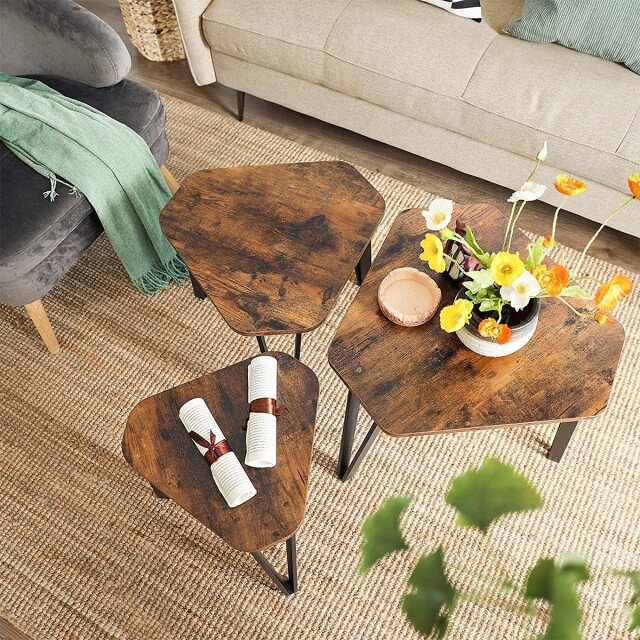 CaliCosy Set van 3 nesttafels met stalen poten en rustieke houten decoratie 2930006 large