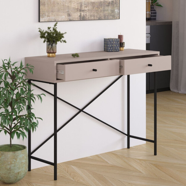 CaliCosy Console 2 lades kleur mokka en metalen poten l110 cm titan 2930306 large