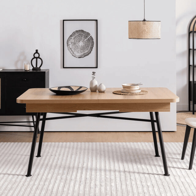 CaliCosy Uitschuifbare tafel van 160 tot 198 cm, eiken en zwart decor nala 3061559 large