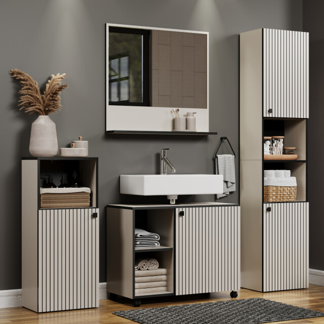 CaliCosy Geribbelde badkamerkolom met 2 deuren en 2 open vakken h186 cm purebliss 3042523 large
