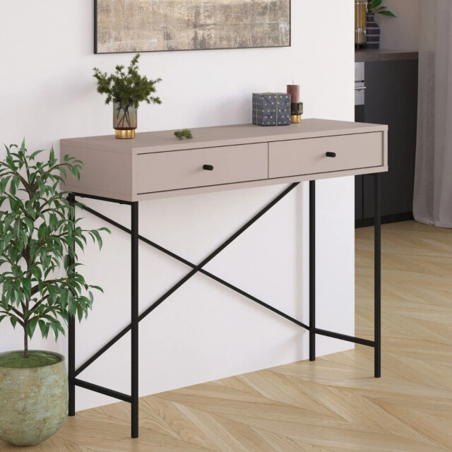CaliCosy Console 2 lades kleur mokka en metalen poten l110 cm titan 2930306 large