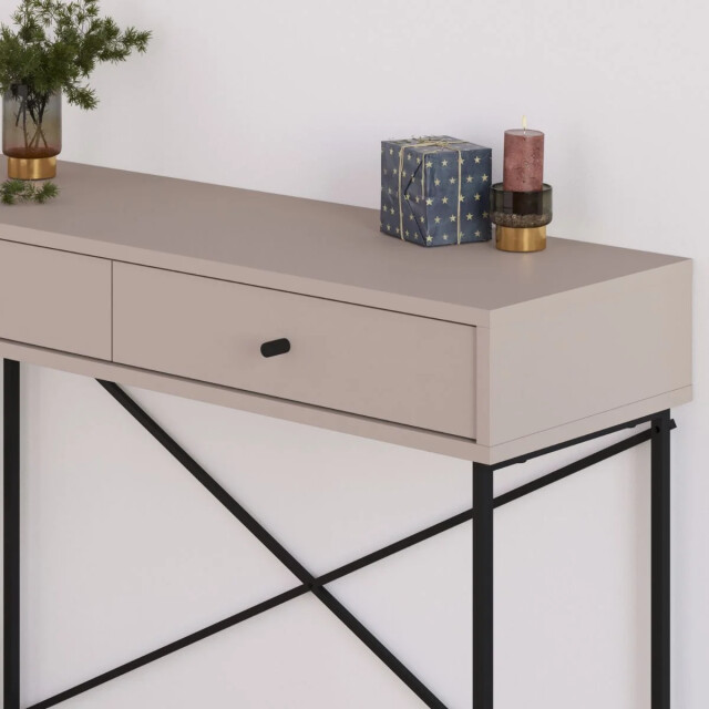 CaliCosy Console 2 lades kleur mokka en metalen poten l110 cm titan 2930306 large