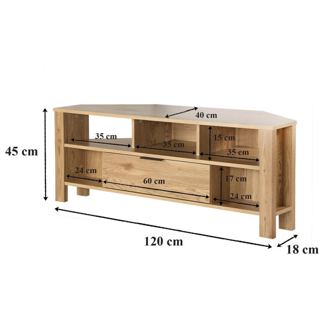 CaliCosy Hoek-tv-meubel 1 lade eiken decor l120 cm 2930266 large
