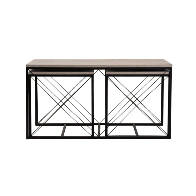 CaliCosy Set van 3 nestbare salontafels, travertin decor en zwart metaal l100 cm defne 3061979 large