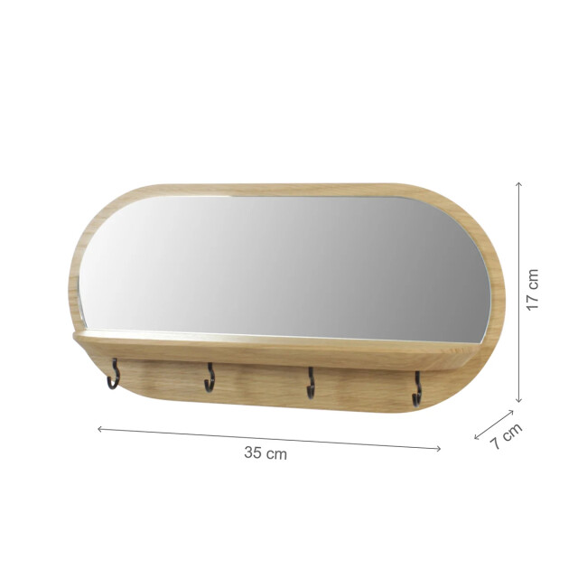 CaliCosy Wandspiegel met plank en zwarte metalen haken l35 cm 2929105 large