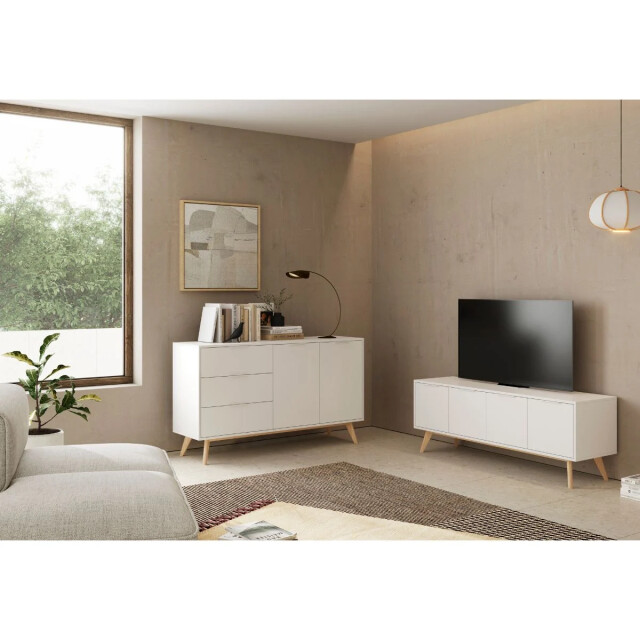 CaliCosy Tv-meubel 4 deuren wit en massief grenen l140 cm campus 2930286 large
