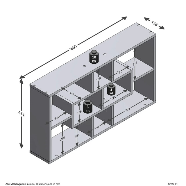 CaliCosy Rechthoekige wandplank 8 vakken l85 cm lasse 2936669 large