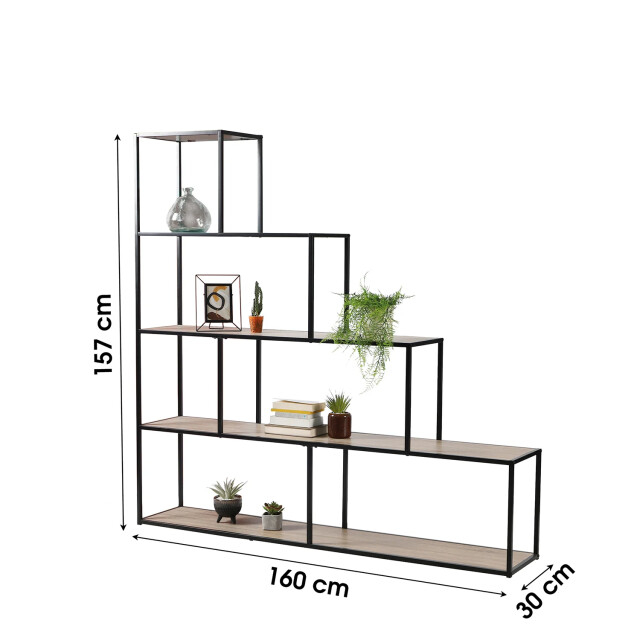 CaliCosy Boekenkast met 5 niveaus en design trap decoratie hout en zwart metaal l160 2931944 large