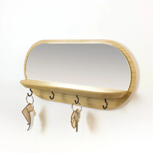 CaliCosy Wandspiegel met plank en zwarte metalen haken l35 cm 2929105 large
