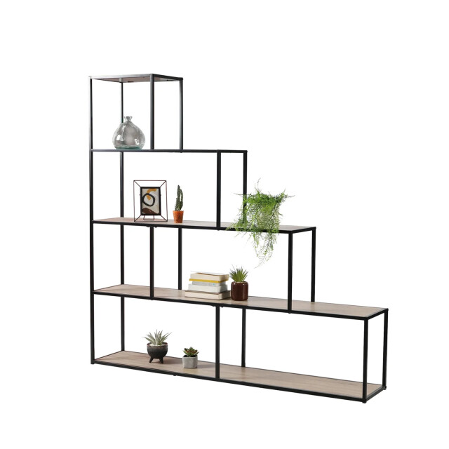 CaliCosy Boekenkast met 5 niveaus en design trap decoratie hout en zwart metaal l160 2931944 large