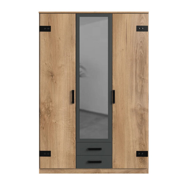 CaliCosy Kast met 2 deuren, eikenhouten decor, 1 spiegeldeur en 2 laden h198 cm 2930624 large