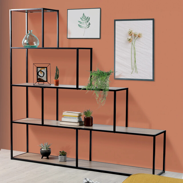 CaliCosy Boekenkast met 5 niveaus en design trap decoratie hout en zwart metaal l160 2931944 large