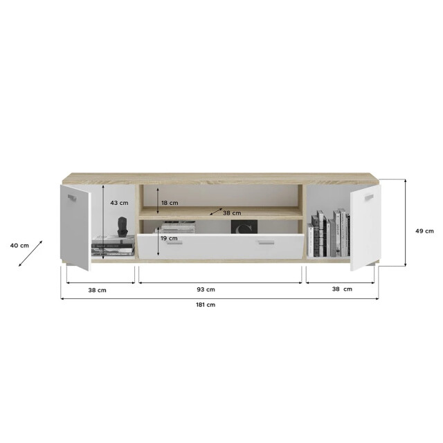 CaliCosy 2-deurs buffetkast met 1 witte en sonoma eiken nis l181 cm cosmo 2951199 large