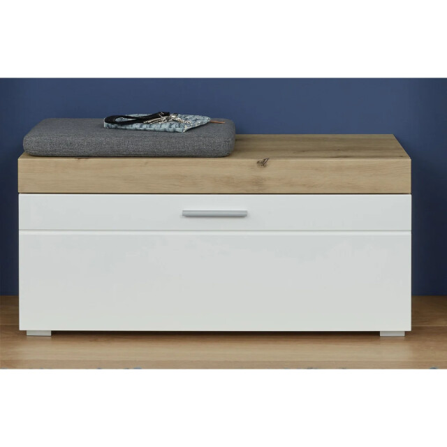CaliCosy Bank met 1 neerklapbare deur, eiken en glanzend wit decor, l91 cm amanda 2930364 large