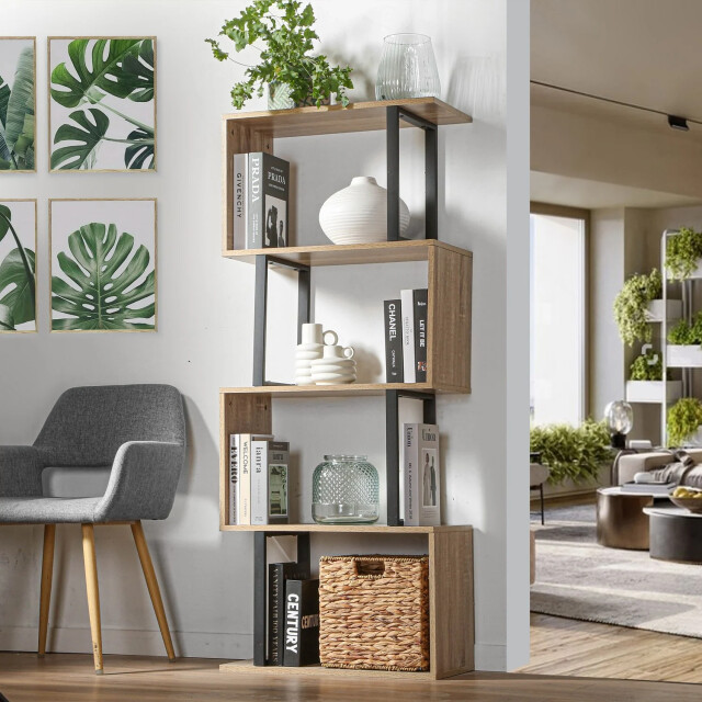 CaliCosy Boekenkast met 4 niveaus en houten decor en metalen staanders h148cm 2931924 large