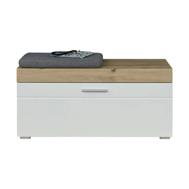 CaliCosy Bank met 1 neerklapbare deur, eiken en glanzend wit decor, l91 cm amanda 2930364 large