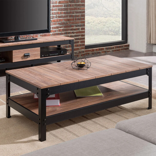 CaliCosy Salontafel van zwart metaal en hout l117cm 2929664 large