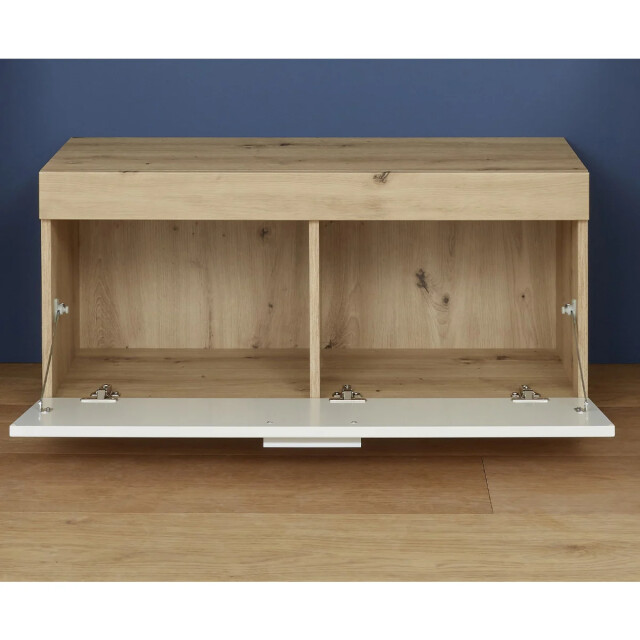 CaliCosy Bank met 1 neerklapbare deur, eiken en glanzend wit decor, l91 cm amanda 2930364 large