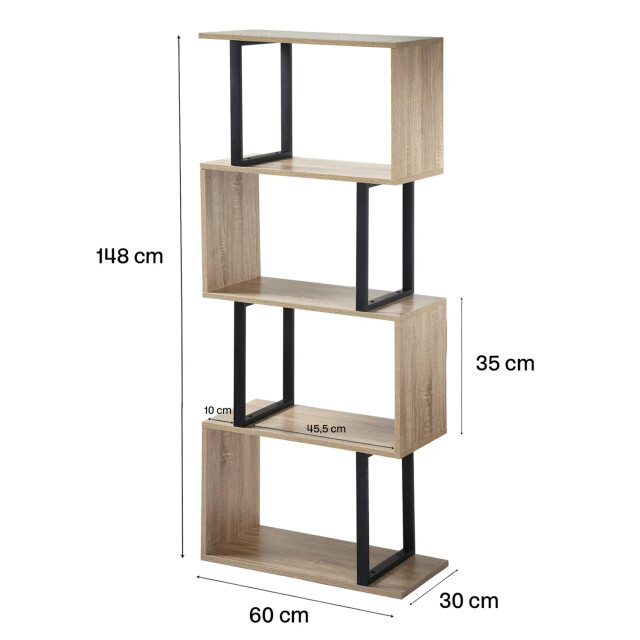 CaliCosy Boekenkast met 4 niveaus en houten decor en metalen staanders h148cm 2931924 large