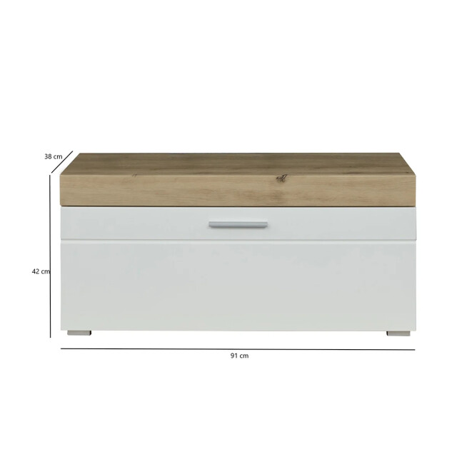 CaliCosy Bank met 1 neerklapbare deur, eiken en glanzend wit decor, l91 cm amanda 2930364 large