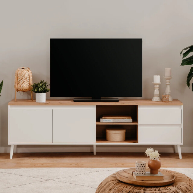 CaliCosy Tv-meubel 2 deuren, 2 vakken en 2 laden eikenhouten decor l186 cm zamos 2930164 large
