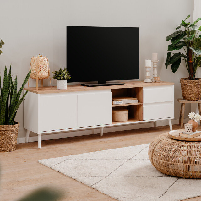 CaliCosy Tv-meubel 2 deuren, 2 vakken en 2 laden eikenhouten decor l186 cm zamos 2930164 large