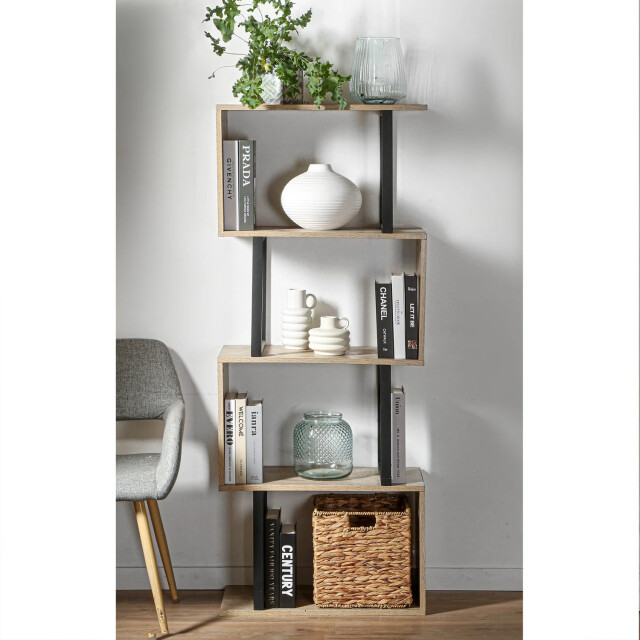 CaliCosy Boekenkast met 4 niveaus en houten decor en metalen staanders h148cm 2931924 large