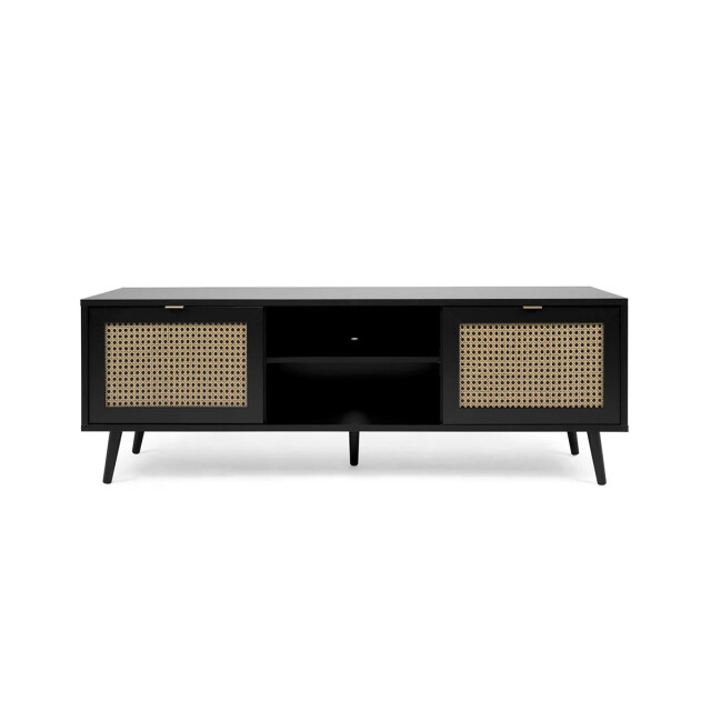CaliCosy Tv-meubel met 2 deuren, 2 neerklapbare fronten, rotanprint en zwart villa - 2930023 large