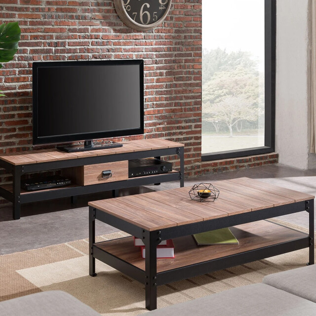 CaliCosy Salontafel van zwart metaal en hout l117cm 2929664 large