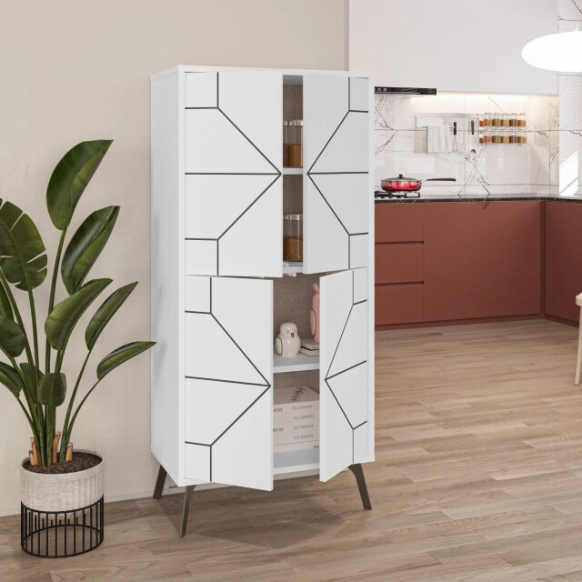CaliCosy Buffet hoog 4 witte deuren met zwarte decoraties h136 cm dune 2930423 large