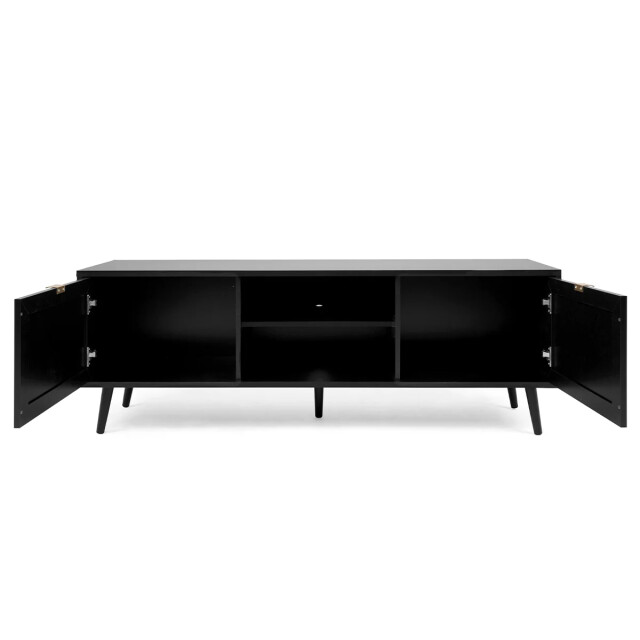 CaliCosy Tv-meubel met 2 deuren, 2 neerklapbare fronten, rotanprint en zwart villa - 2930023 large