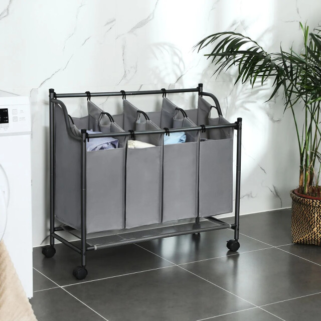 CaliCosy Wasmand met 4 verwijderbare grijze zakken op wielen l87,5 cm 2929483 large