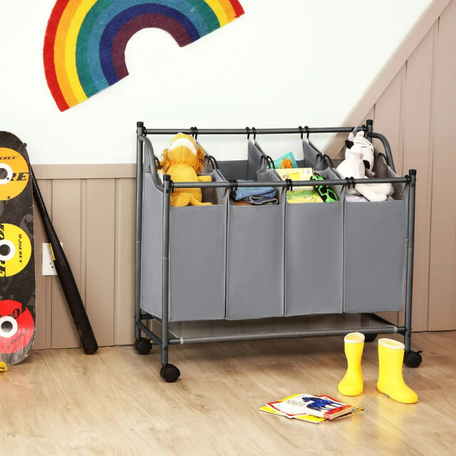CaliCosy Wasmand met 4 verwijderbare grijze zakken op wielen l87,5 cm 2929483 large
