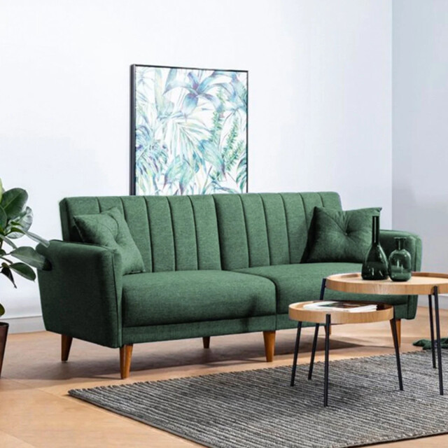 CaliCosy Slaapbank 3-zits van linnen met 2 kussens en houten poten l210 cm aqua 2978543 large