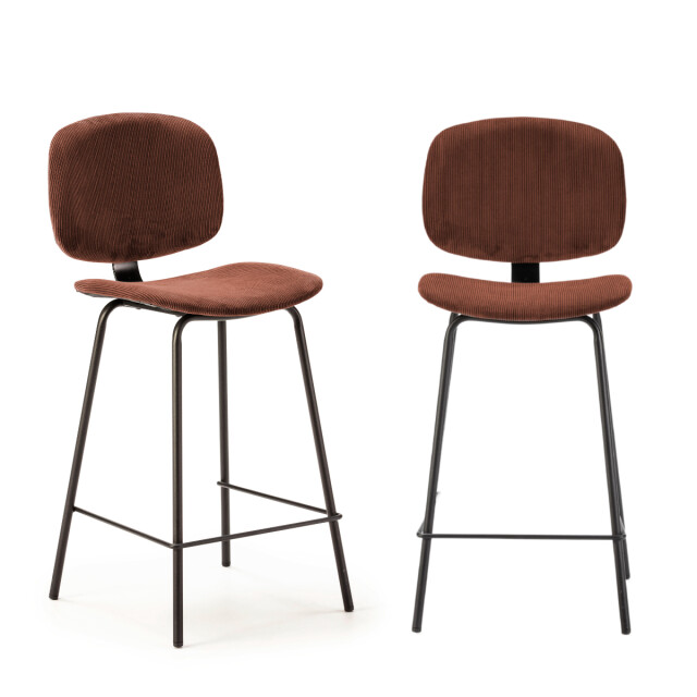 CaliCosy Set van 2 krukken in ribfluweel met zwarte metalen poten h65 cm arus 3079138 large