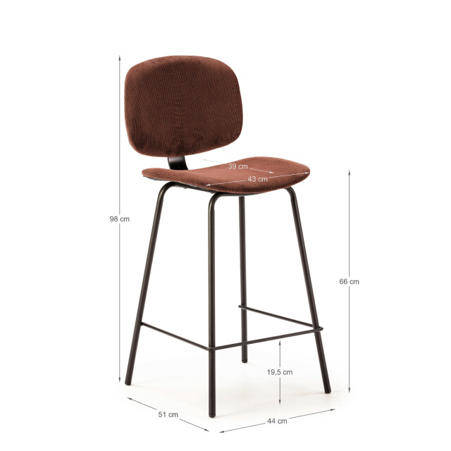 CaliCosy Set van 2 krukken in ribfluweel met zwarte metalen poten h65 cm arus 3079138 large