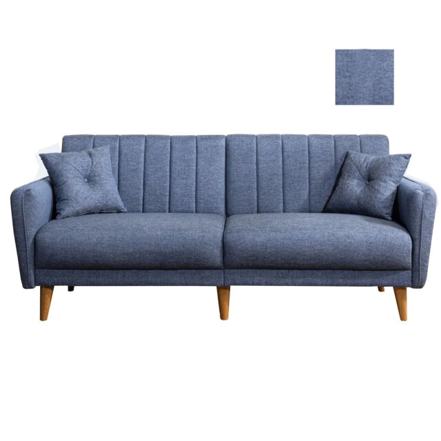 CaliCosy Slaapbank 3-zits van linnen met 2 kussens en houten poten l210 cm aqua 2978541 large