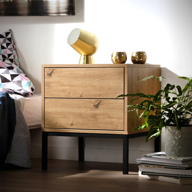 CaliCosy Nachtkastje met 2 lades, eikendecor, hoogte 50 cm lenny 2930242 large