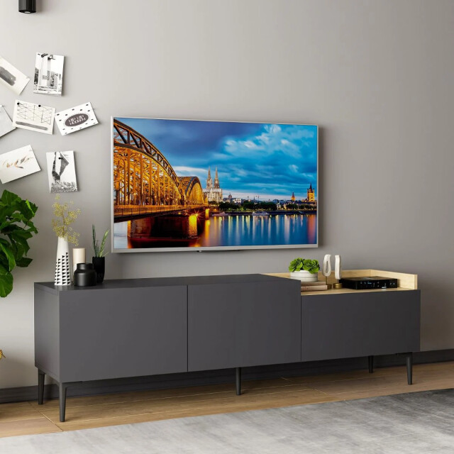 CaliCosy Tv-meubel 3 deuren antraciet grijs l160 cm mia 2930402 large