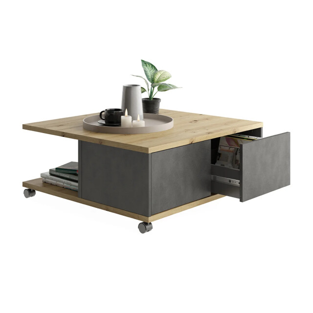 CaliCosy Salontafel op wielen 2 laden 2 vakken l70 cm twin 2936987 large