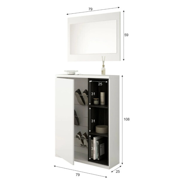 CaliCosy Meubel voor de ingang 1 deur met schoenenopslag en spiegel adhara l108 cm 2930343 large