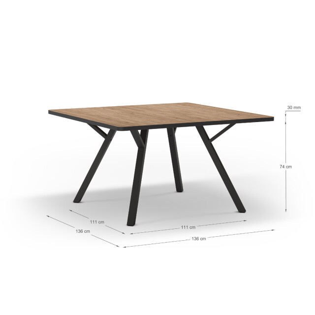 CaliCosy Vierkante tafel met zwarte metalen poten l136 x b136 cm beni 3079550 large