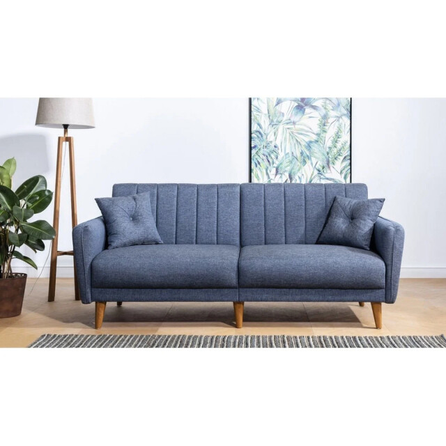 CaliCosy Slaapbank 3-zits van linnen met 2 kussens en houten poten l210 cm aqua 2978541 large