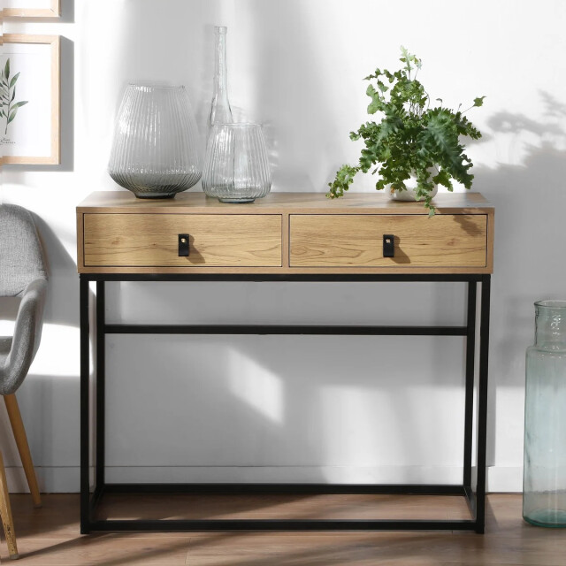 CaliCosy Console met 2 lades en eikenhouten metalen poten jill 2929662 large