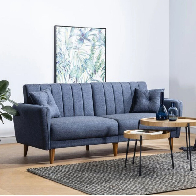 CaliCosy Slaapbank 3-zits van linnen met 2 kussens en houten poten l210 cm aqua 2978541 large