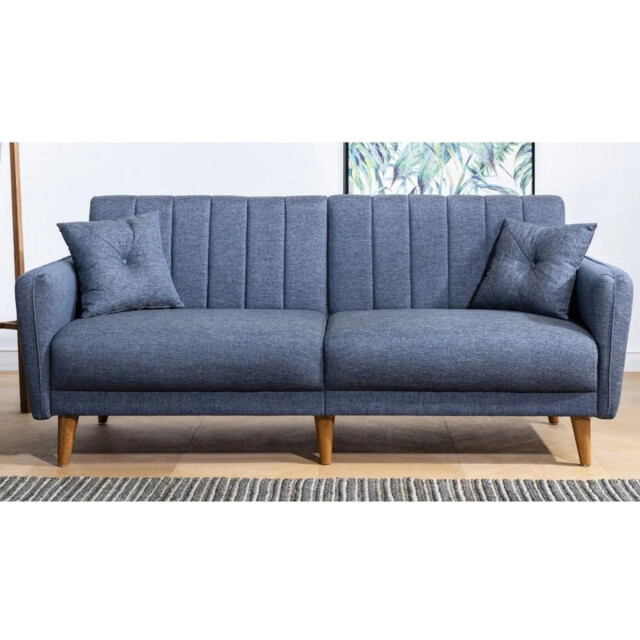 CaliCosy Slaapbank 3-zits van linnen met 2 kussens en houten poten l210 cm aqua 2978541 large