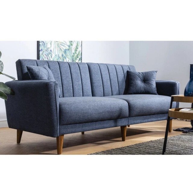 CaliCosy Slaapbank 3-zits van linnen met 2 kussens en houten poten l210 cm aqua 2978541 large